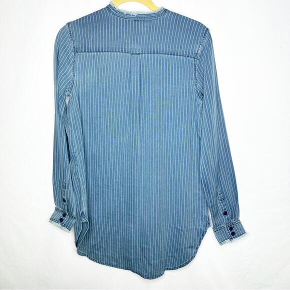 SANDRINE ROSE x Free People Mandarin Denim Shirt Washed Striped NWT in XS - Picture 6 of 6